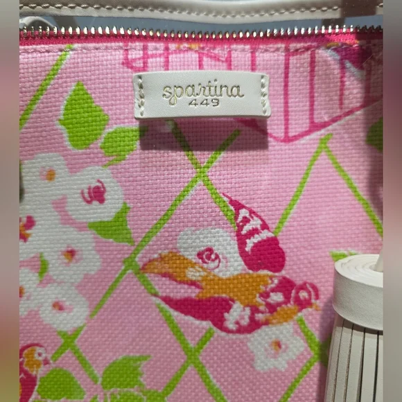 Spartina 449 Pink & White Floral Birdcage Tote EXCELLENT Cond L:13 H:10 - Picture 4 of 13